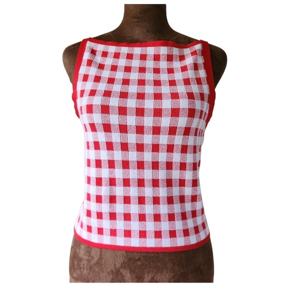 ASOS Tops - ASOS Design Tank Top Size M Red White Gingham Knit Cropped Women's